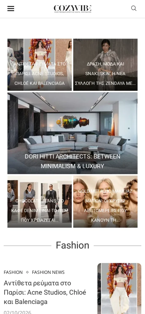 Lifestyle digital magazine, homepage on mobile